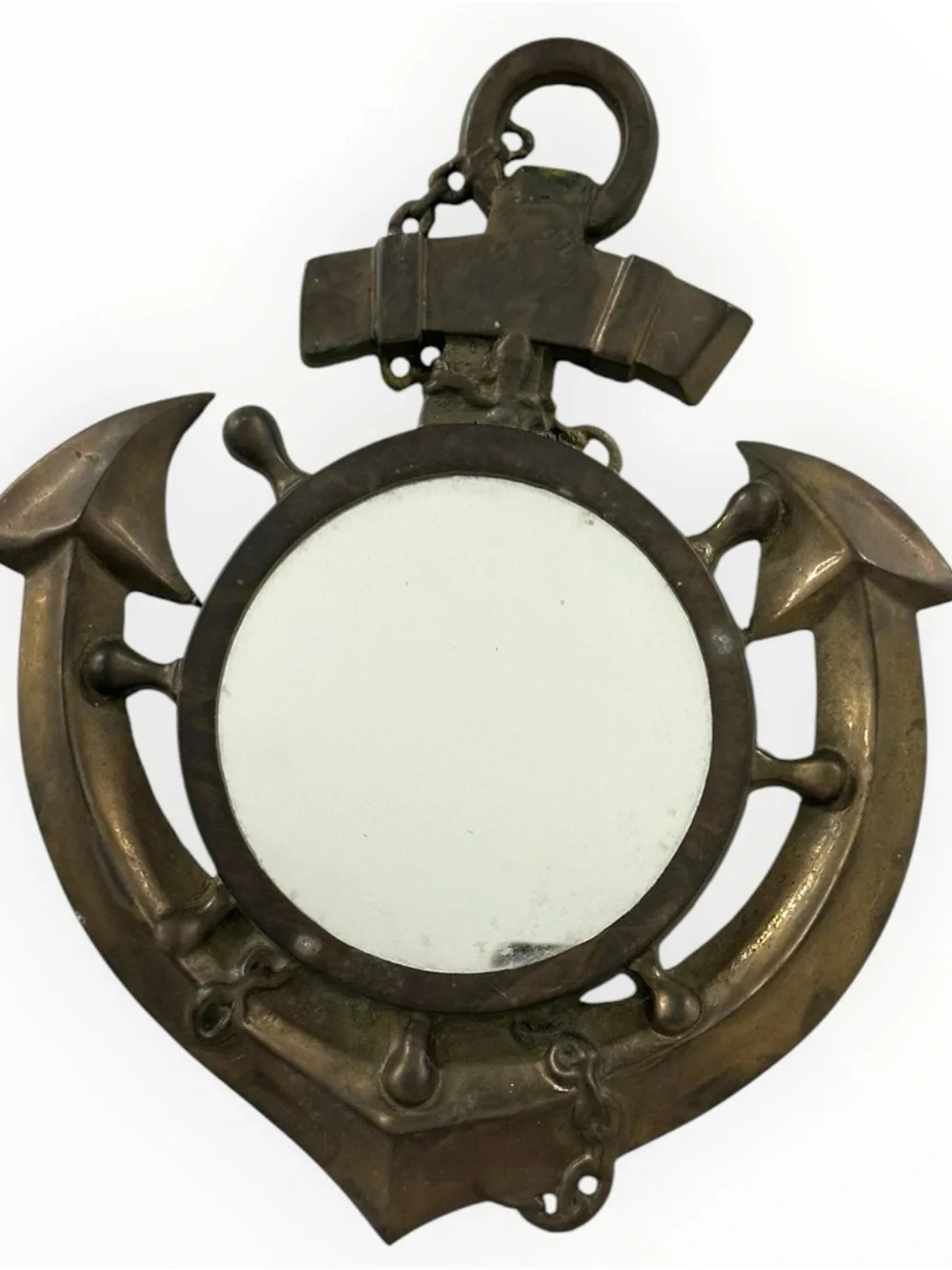 Vintage 1970s PWF Brass Anchor Wall Mirror 12.75” Nautical
